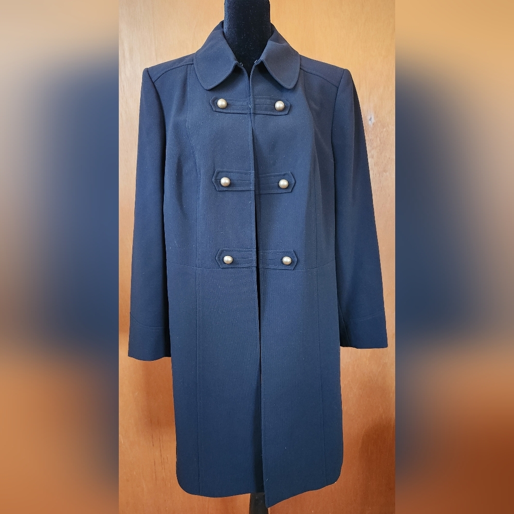 Tahari Elegant Black Gold Botton-Breasted Women's Trench Coat